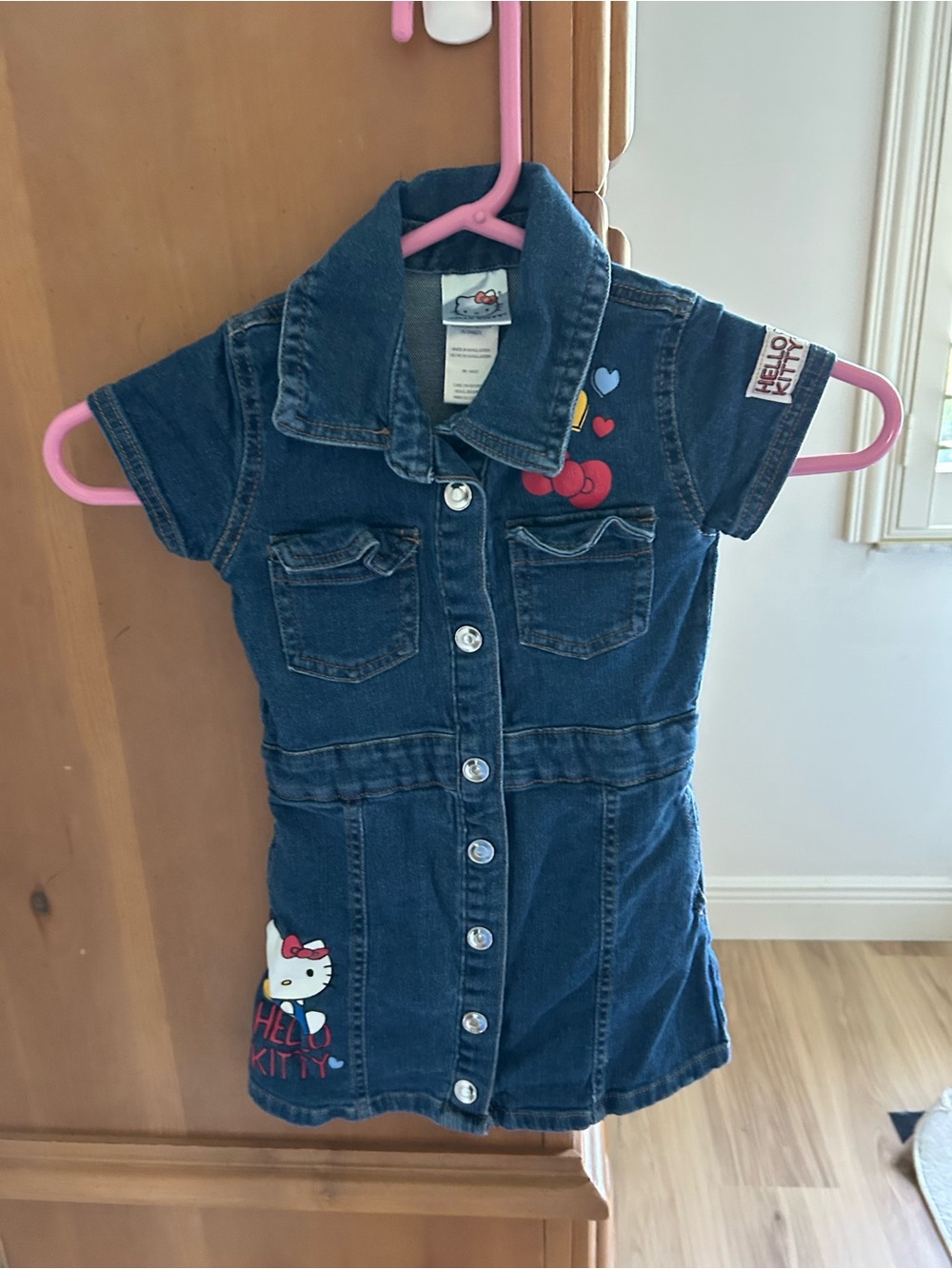 Hello Kitty Girls' Dark Blue Denim Button-Front Dress, 4T